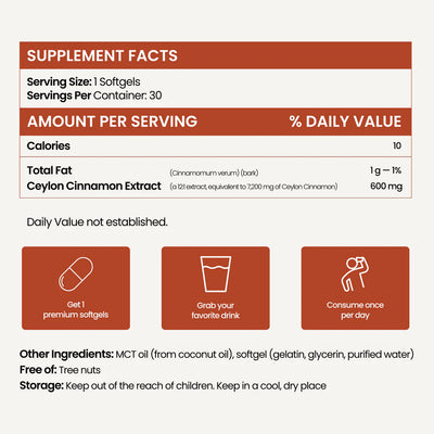 Resia Ceylon Cinnamon 7200mg Equivalent with MCT Oil